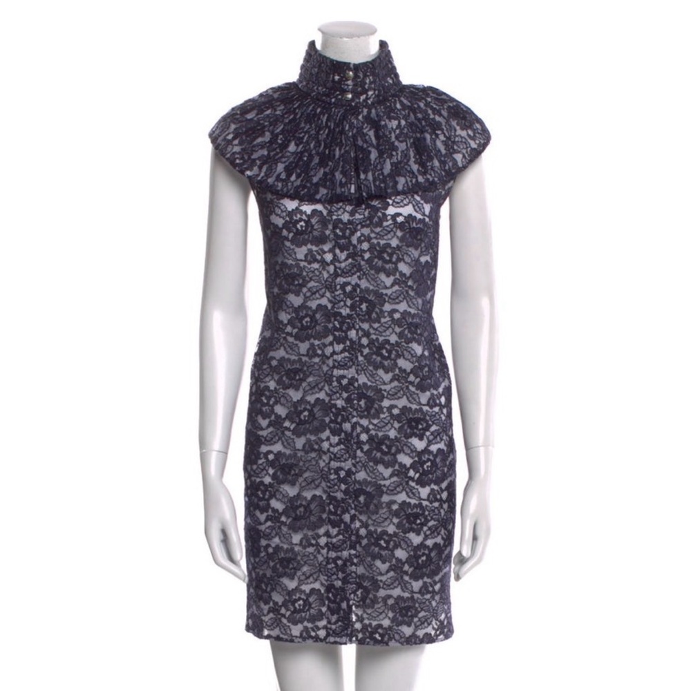 Archival CHANEL Lace Sheath Dress with Ruffled High Collar